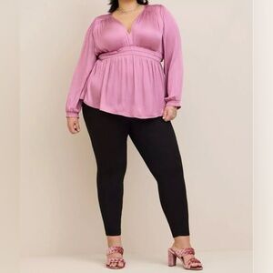 Torrid Peplum Satin Smocked Waist Top Purple Plus